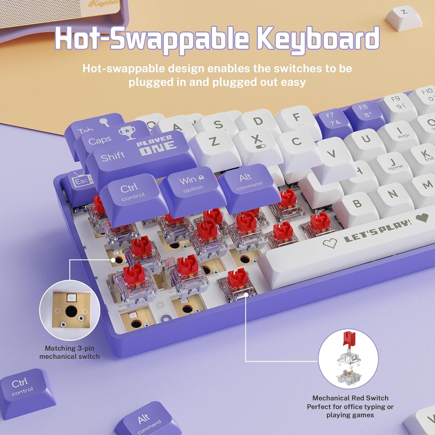 AJAZZ Keyboard AK680 Mechanical Gaming Keyboard Wired Purple/White AJAZZ Keyboard AK680 Mechanical Gaming Keyboard Wired Purple/White